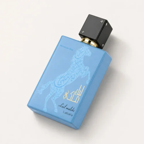 Lattafa Lail Maleki Moroccan Blue — label_closeup